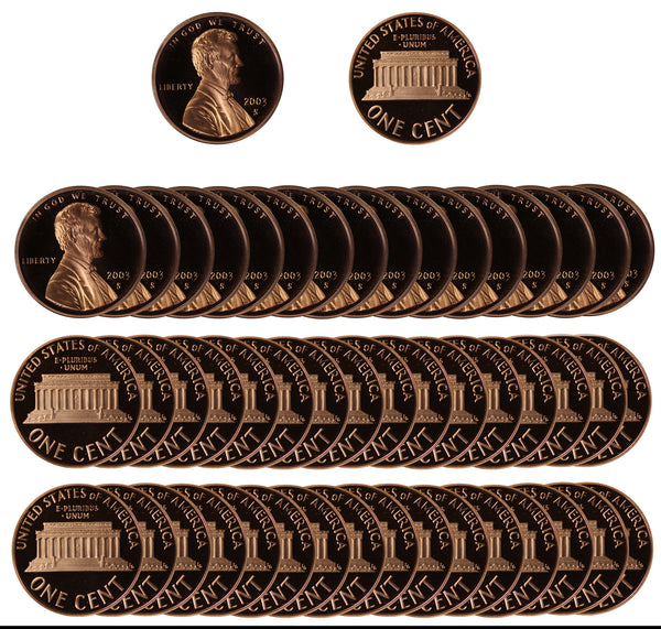 2003 Gem Proof Lincoln Cent Roll (50 Coins)