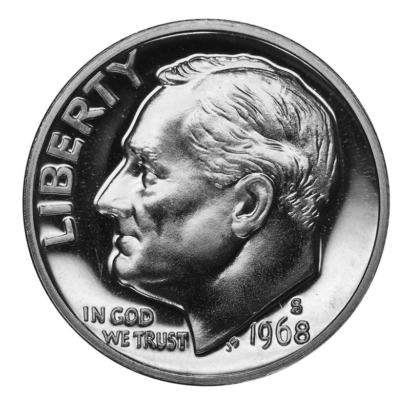 1968 S Roosevelt Dime Gem Proof CN-Clad Roll (50 Coins)