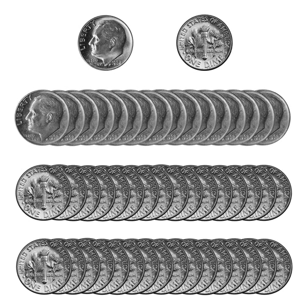 1968 -P Roosevelt Dime Roll BU Clad 50 US Coins