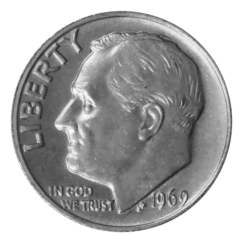 1969 -P Roosevelt Dime Roll BU Clad 50 US Coins