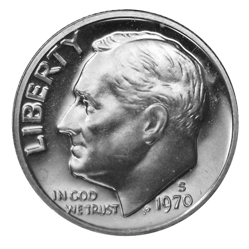 1970 S Roosevelt Dime Gem Proof CN-Clad Roll (50 Coins)