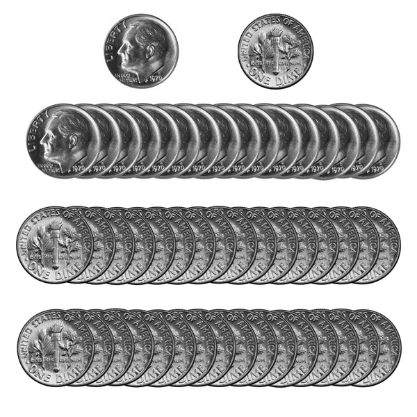 1970 -D Roosevelt Dime Roll BU Clad 50 US Coins