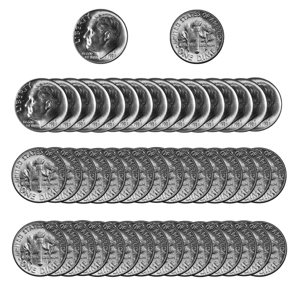 1973 -D Roosevelt Dime Roll BU Clad 50 US Coins