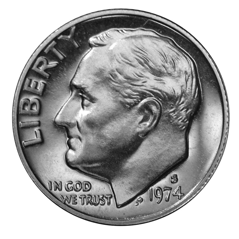 1974 S Roosevelt Dime Gem Proof CN-Clad Roll (50 Coins)