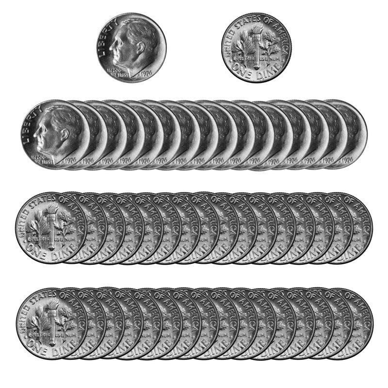 1976 -P Roosevelt Dime Roll BU Clad 50 US Coins