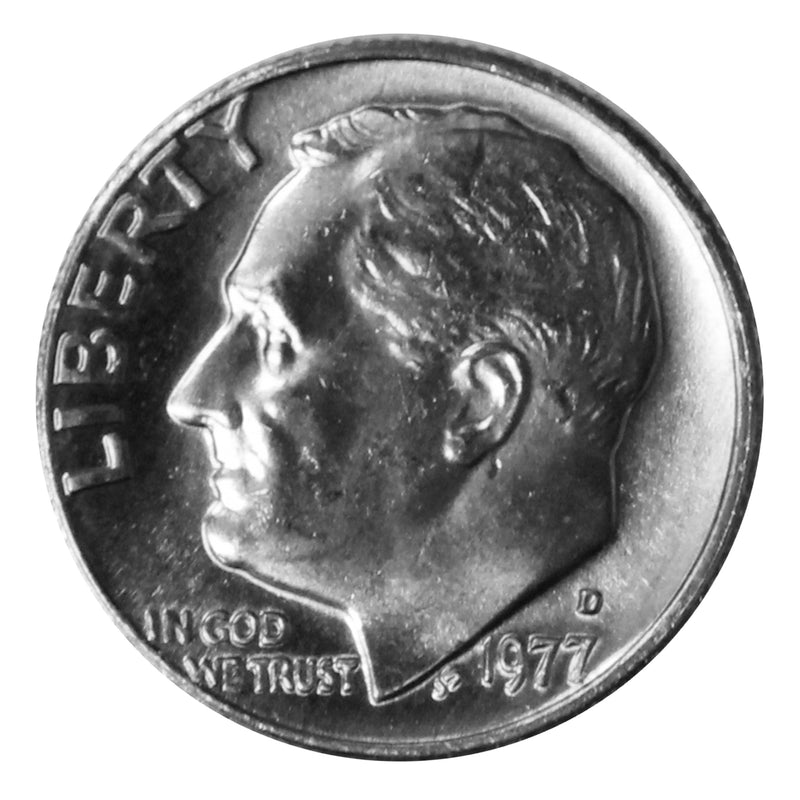 1977 -D Roosevelt Dime Roll BU Clad 50 US Coins