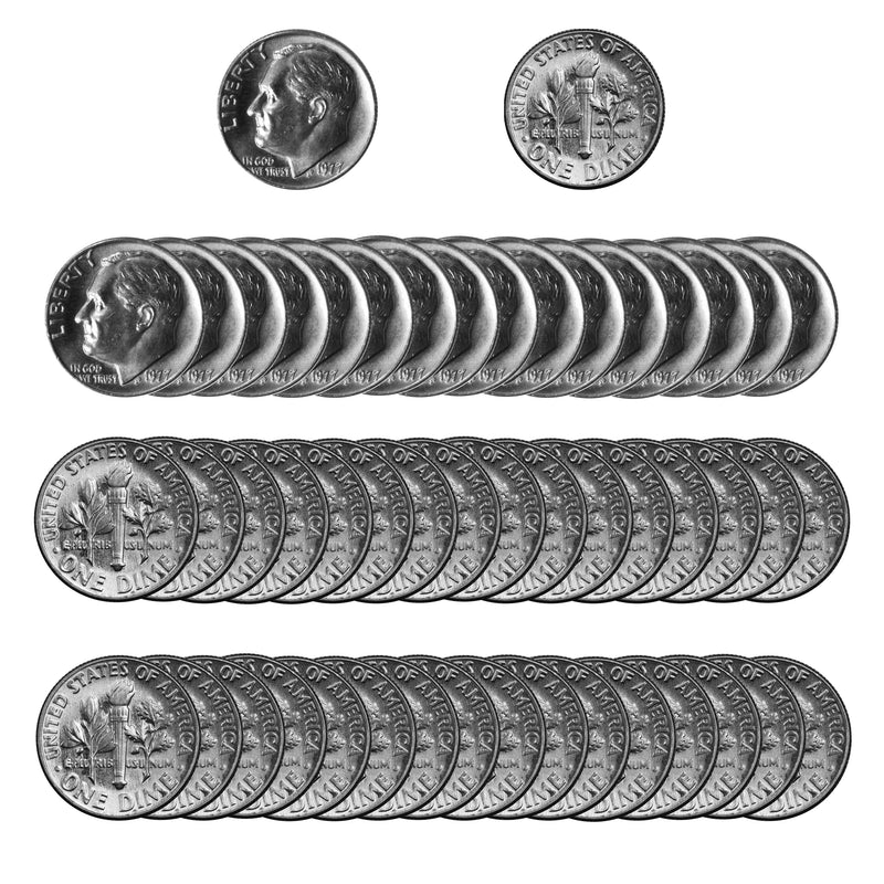 1977 -P Roosevelt Dime Roll BU Clad 50 US Coins