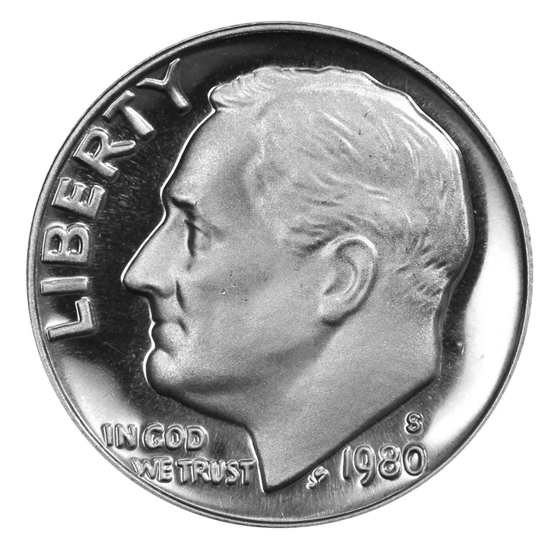 1980 S Roosevelt Dime Gem Deep Cameo Proof CN-Clad Roll (50 Coins)