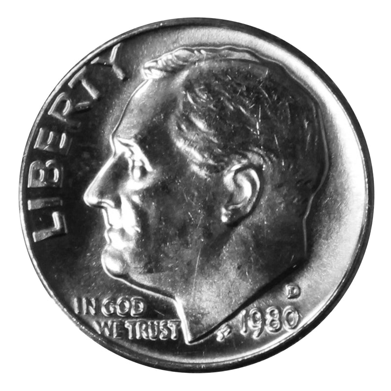 1980 -D Roosevelt Dime Roll BU Clad 50 US Coins