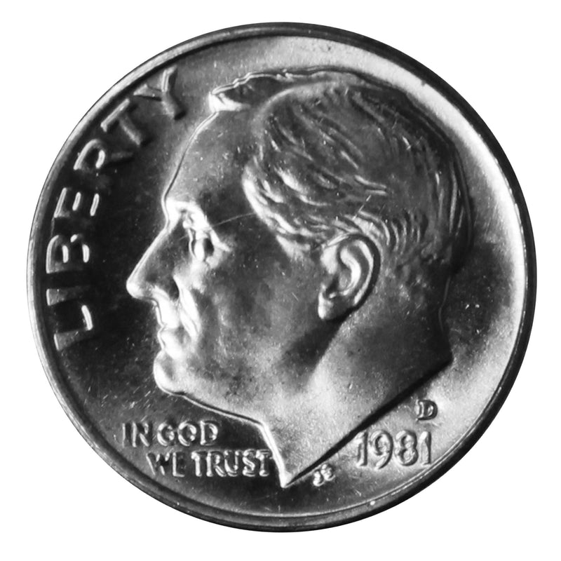 1981 -D Roosevelt Dime Roll BU Clad 50 US Coins