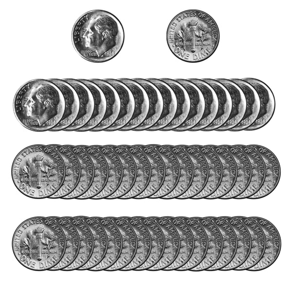 1984 -D Roosevelt Dime Roll BU Clad 50 US Coins
