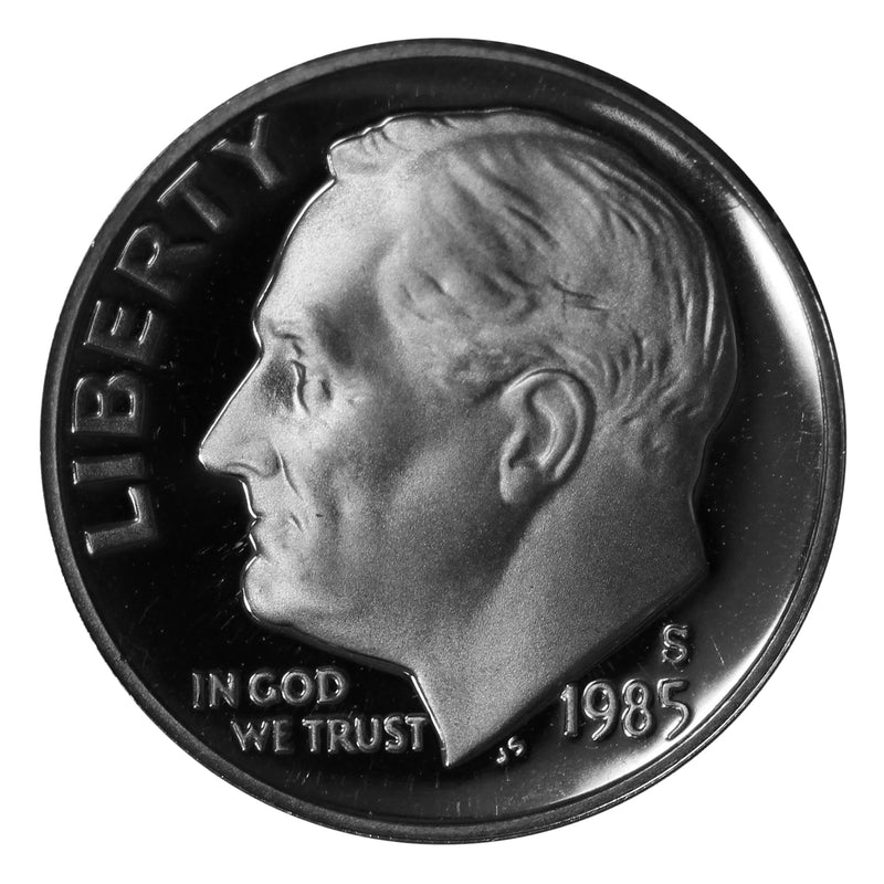 1985 S Roosevelt Dime Gem Deep Cameo Proof CN-Clad Roll (50 Coins)