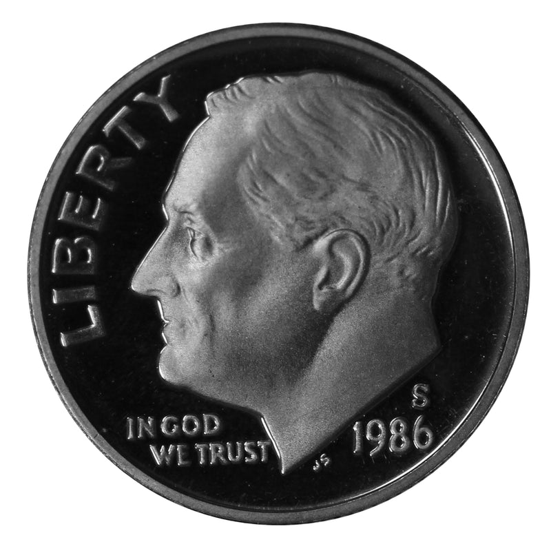 1986 S Roosevelt Dime Gem Deep Cameo Proof CN-Clad Roll (50 Coins)