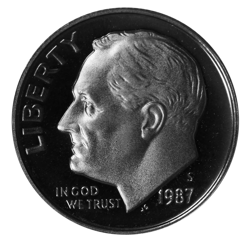1987 S Roosevelt Dime Gem Deep Cameo Proof CN-Clad Roll (50 Coins)