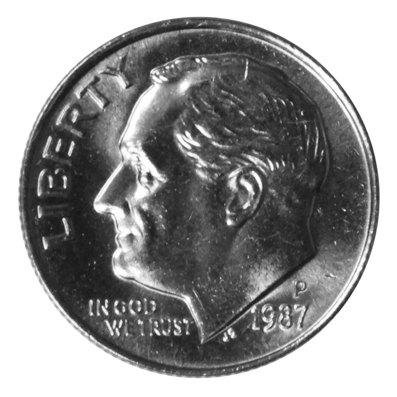 1987 -P Roosevelt Dime Roll BU Clad 50 US Coins