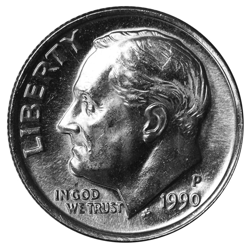 1990 -P Roosevelt Dime Roll BU Clad 50 US Coins