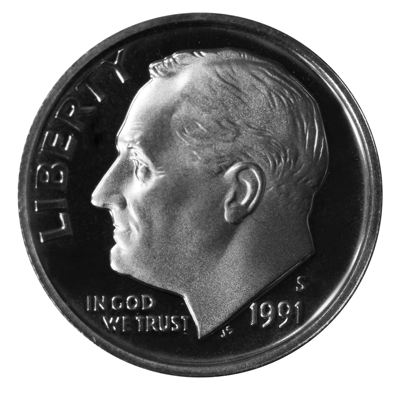 1991 S Roosevelt Dime Gem Deep Cameo Proof CN-Clad Roll (50 Coins)