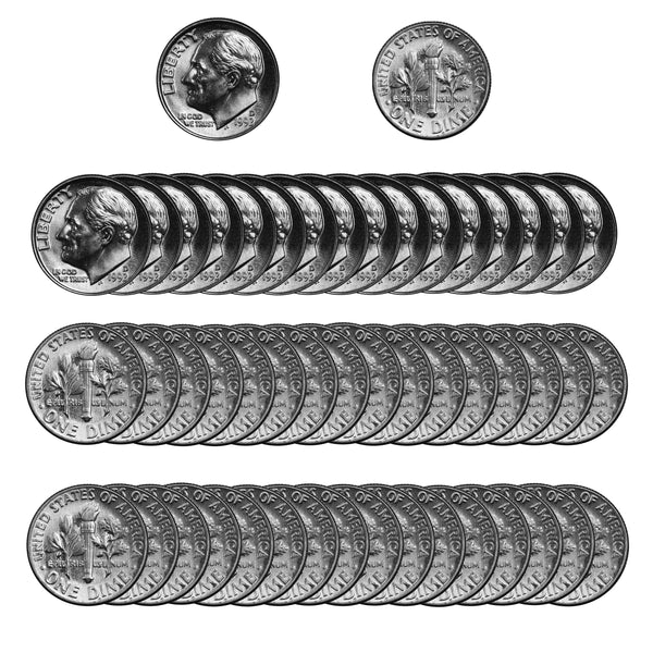 1992 -D Roosevelt Dime Roll BU Clad 50 US Coins