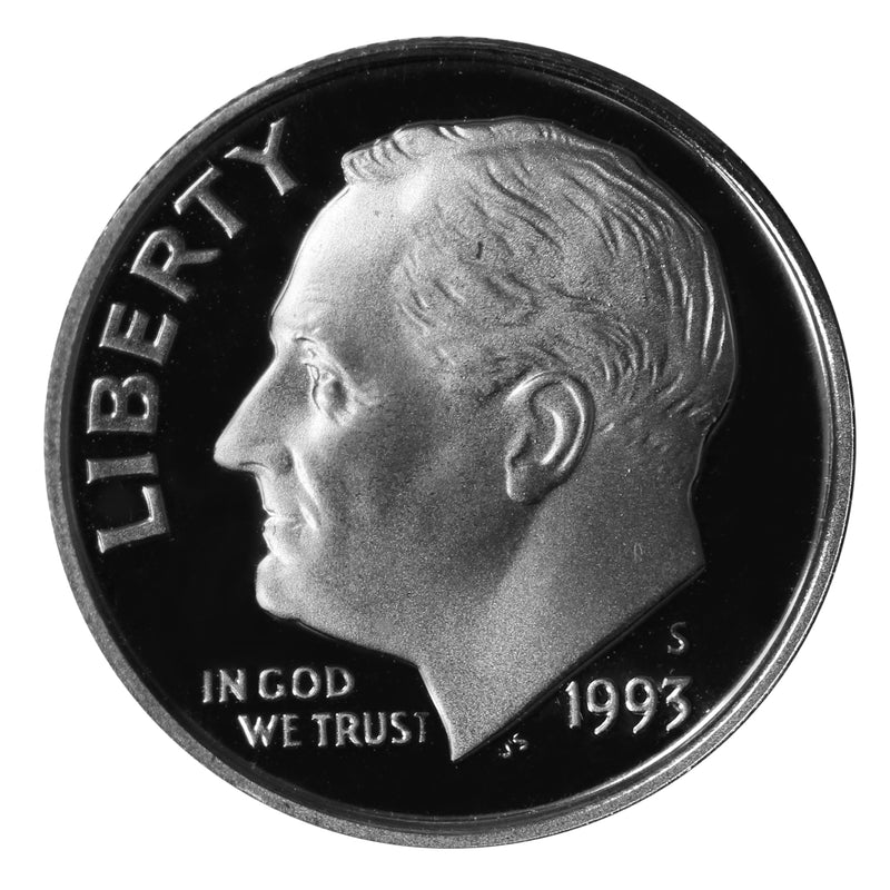 1993 S Roosevelt Dime Gem Deep Cameo Proof CN-Clad Roll (50 Coins)