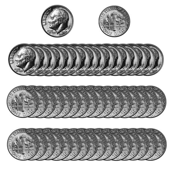 1993 -P Roosevelt Dime Roll BU Clad 50 US Coins