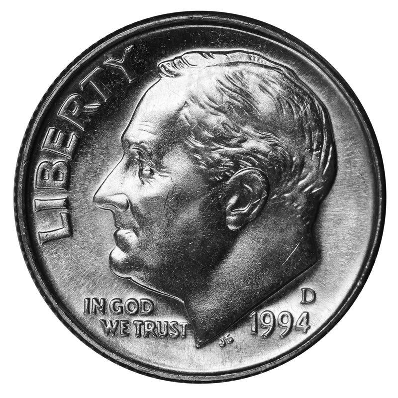 1994 -D Roosevelt Dime Roll BU Clad 50 US Coins