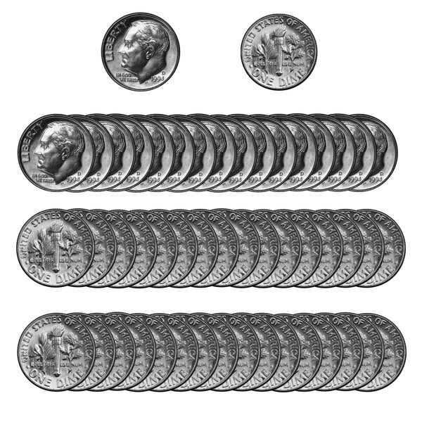 1994 -D Roosevelt Dime Roll BU Clad 50 US Coins