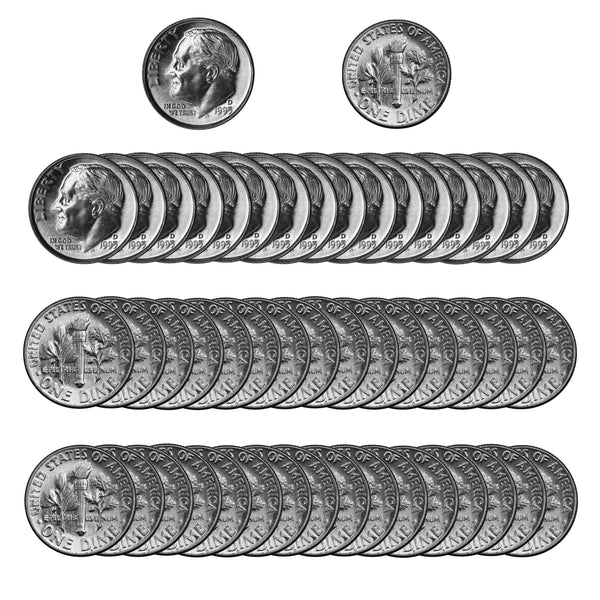 1995 -D Roosevelt Dime Roll BU Clad 50 US Coins