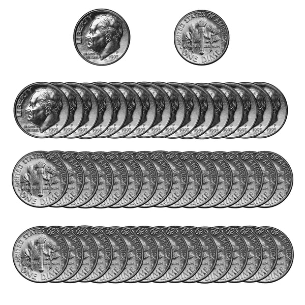 1995 -P Roosevelt Dime Roll BU Clad 50 US Coins