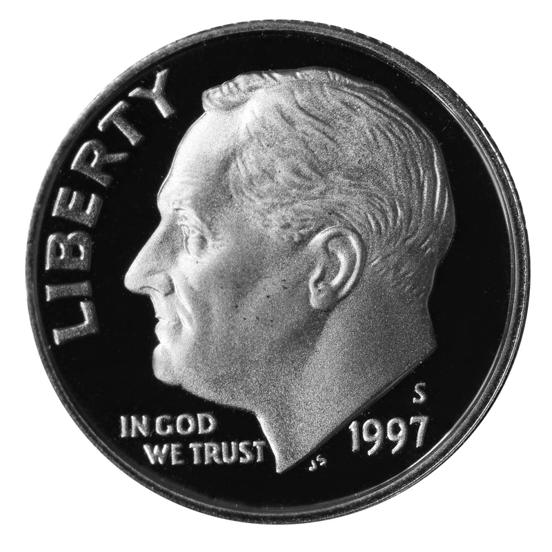 1997 S Roosevelt Dime Gem Deep Cameo Proof CN-Clad Roll (50 Coins)