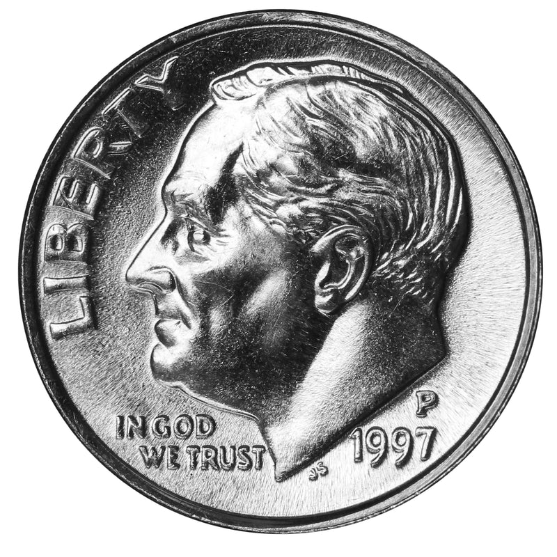 1997 -P Roosevelt Dime Roll BU Clad 50 US Coins