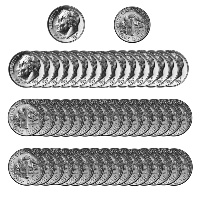 1997 -P Roosevelt Dime Roll BU Clad 50 US Coins