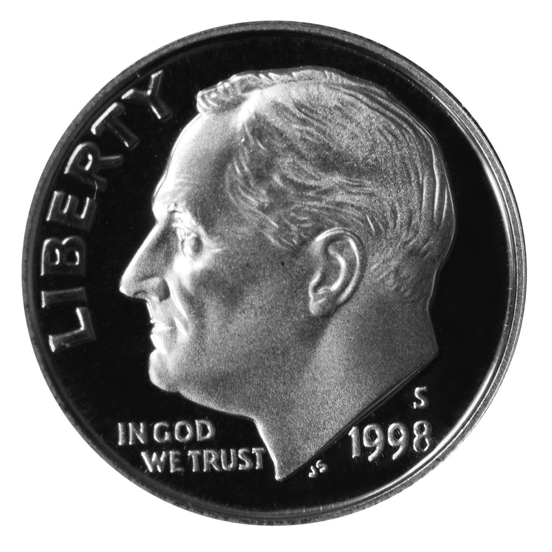 1998 S Roosevelt Dime Gem Deep Cameo Proof CN-Clad Roll (50 Coins)