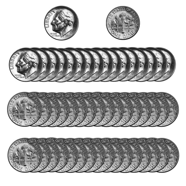 1998 -D Roosevelt Dime Roll BU Clad 50 US Coins