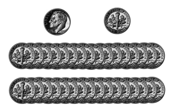 1954 Roosevelt Dime Gem Proof 90% Silver Roll (50 Coins)