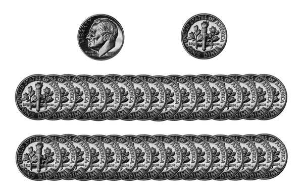 1955 Roosevelt Dime Gem Proof 90% Silver Roll (50 Coins)