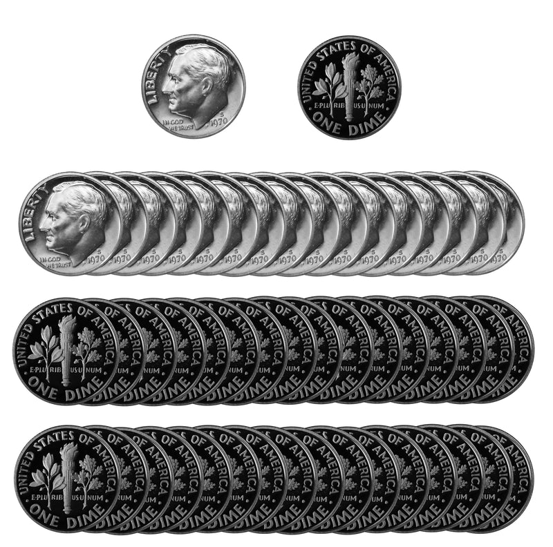 1970 S Roosevelt Dime Gem Proof CN-Clad Roll (50 Coins)