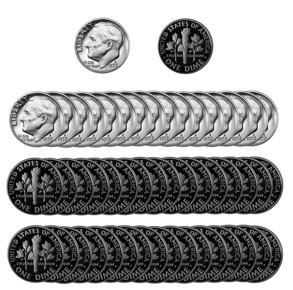 1972 S Roosevelt Dime Gem Proof CN-Clad Roll (50 Coins)