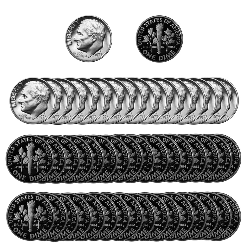 1973 S Roosevelt Dime Gem Proof CN-Clad Roll (50 Coins)
