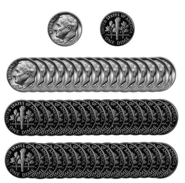 1974 S Roosevelt Dime Gem Proof CN-Clad Roll (50 Coins)