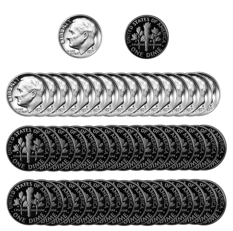 1975 S Roosevelt Dime Gem Proof CN-Clad Roll (50 Coins)