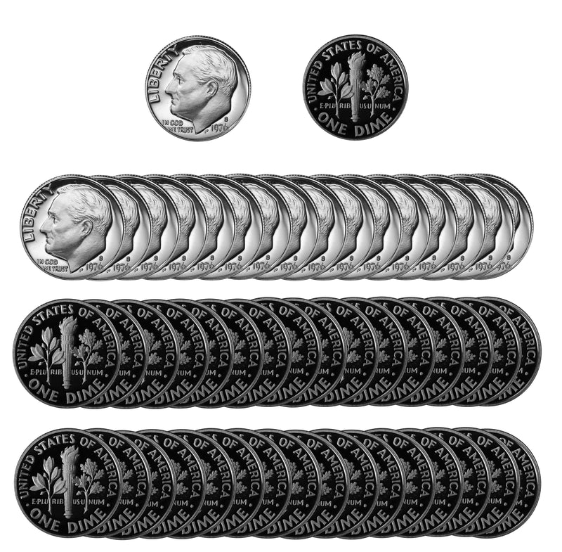 1976 S Roosevelt Dime Gem Proof CN-Clad Roll (50 Coins)