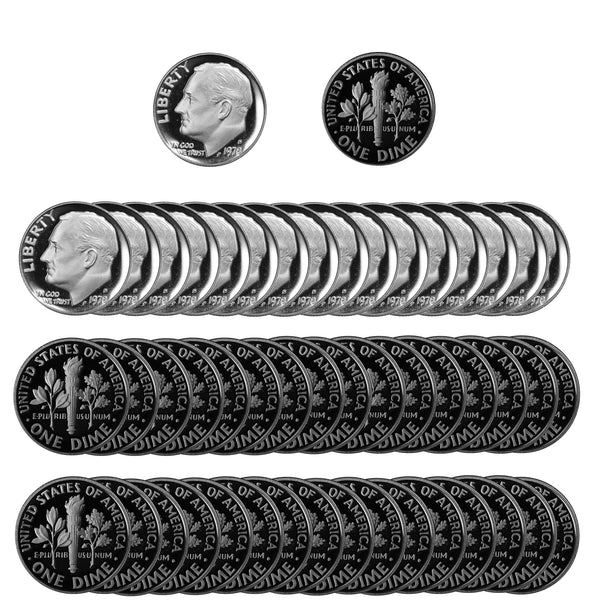 1978 S Roosevelt Dime Gem Deep Cameo Proof CN-Clad Roll (50 Coins)