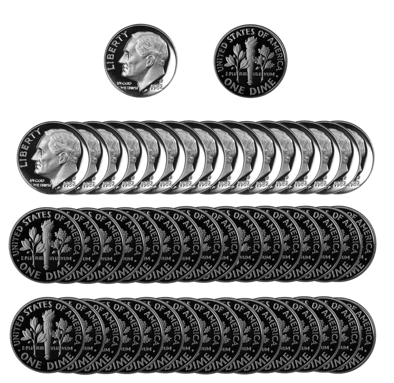 1982 S Roosevelt Dime Gem Deep Cameo Proof CN-Clad Roll (50 Coins)