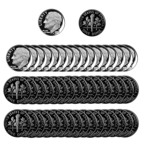 1983 S Roosevelt Dime Gem Deep Cameo Proof CN-Clad Roll (50 Coins)