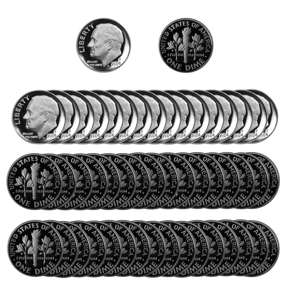 1984 S Roosevelt Dime Gem Deep Cameo Proof CN-Clad Roll (50 Coins)
