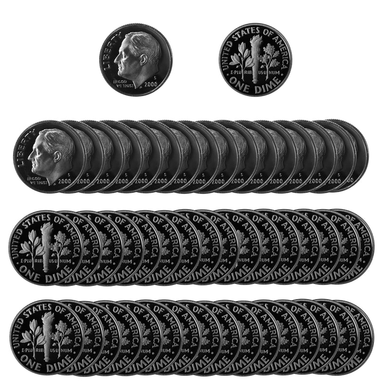 2000 S Roosevelt Dime Gem Deep Cameo Proof CN-Clad Roll (50 Coins)