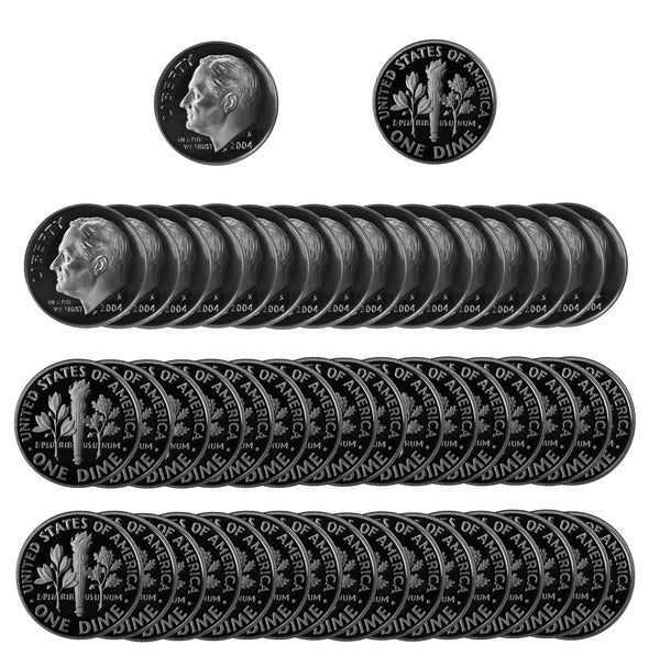 2004 S Roosevelt Dime Gem Deep Cameo Proof CN-Clad Roll (50 Coins)