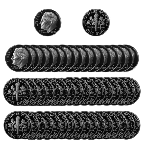 2006 S Roosevelt Dime Gem Deep Cameo Proof CN-Clad Roll (50 Coins)