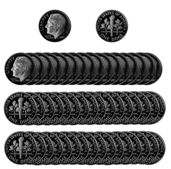 2007 S Roosevelt Dime Gem Deep Cameo Proof CN-Clad Roll (50 Coins)