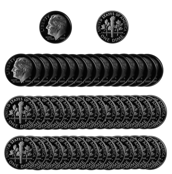 2008 S Roosevelt Dime Gem Deep Cameo Proof CN-Clad Roll (50 Coins)